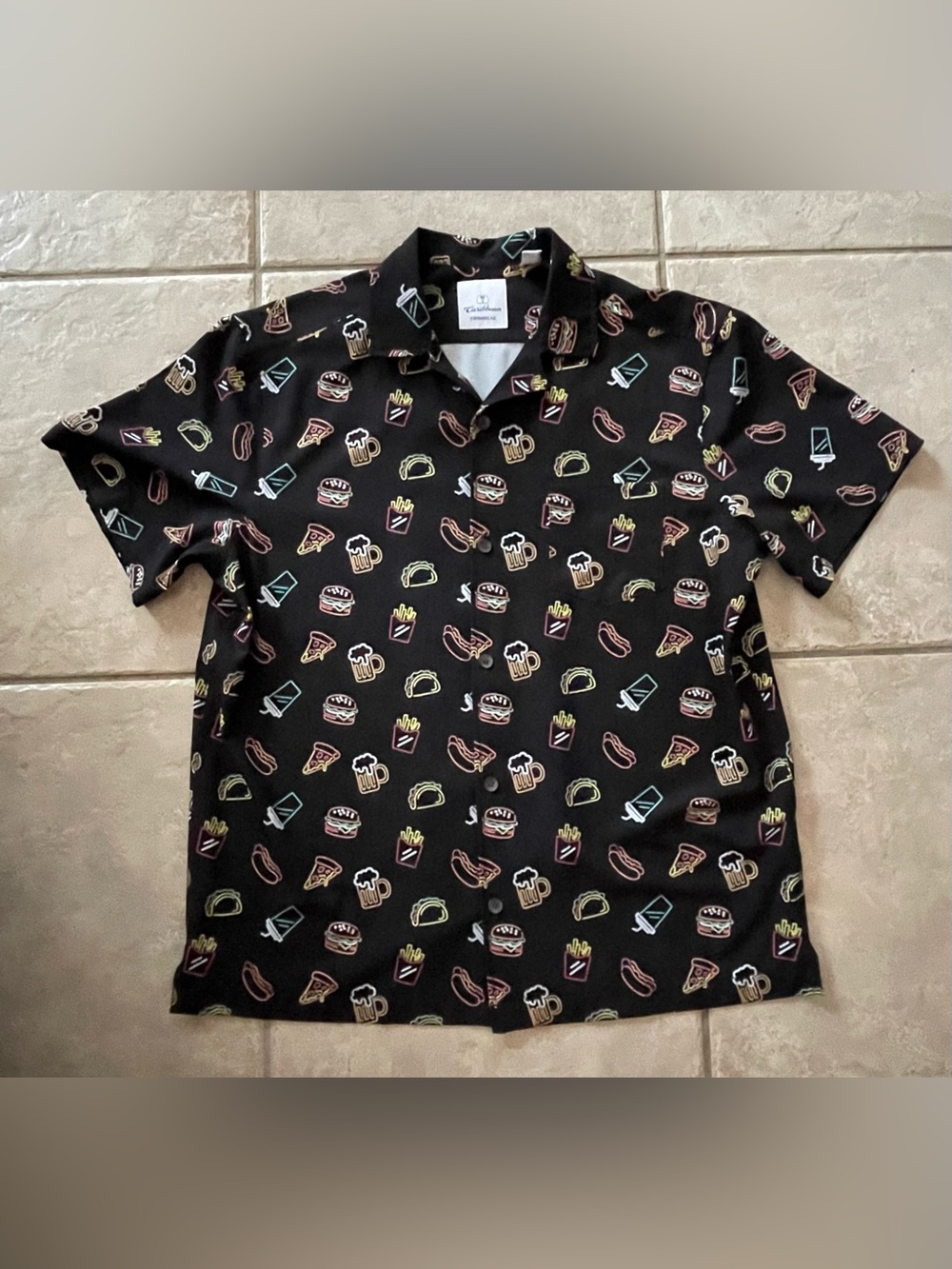 Caribbean Swimwear Quick Dry Pizza Taco Beer Burger Button Down Shirt, Size L